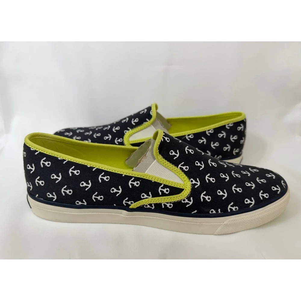 Sperry Top-Sider Mariner NWOT Womens 11M Navy Lime Anchor Slip On Sneakers